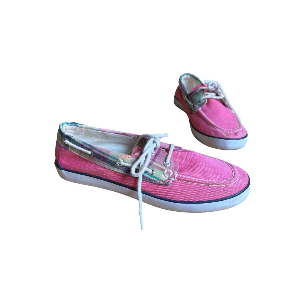 Polo Ralph Lauren Pink Canvas Plaid Trim Boat Shoes Preppy Yacht Club 6.5